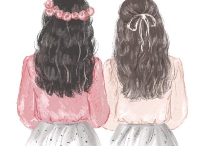 two-girls-best-friends-pink-blouses-hand-drawn-illustration